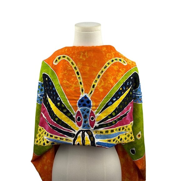 Handmade Batik Butterfly Sarong Wrap Scarf Shawl One Size Primitive Vibes Hawaii - Picture 6 of 8